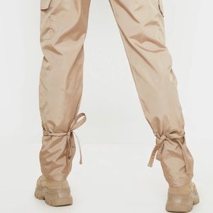 Size 12 Pretty Little Thing Shell Tie Ankle Cargo Joggers in stone